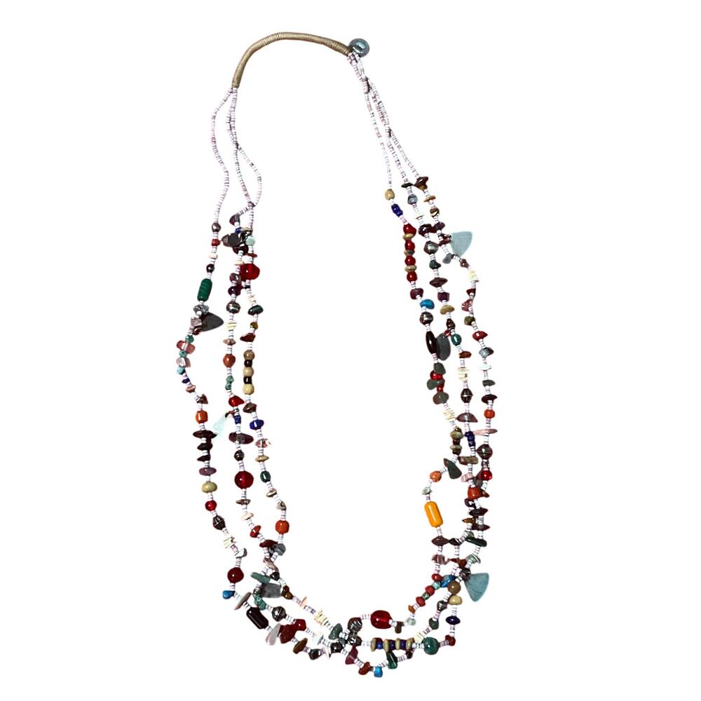 Christin Wolf Vintage Gemstone & Sterling Triple Strand Necklace